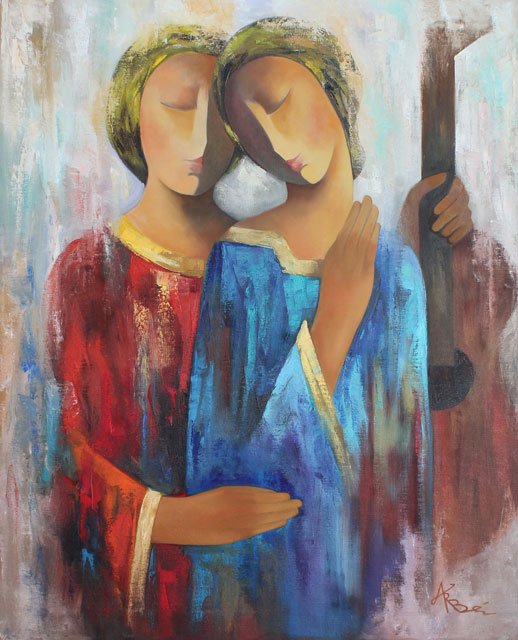 ORIGINAL ARBE-SISTER ACT: Artist: Arbe. Title: Sister Act. Brief Description: Original Mixed Media Painting On Canvas Hand Signed By The Artist. Size (in Inches): 30 X 24. Certificate: Yes. Framed: No