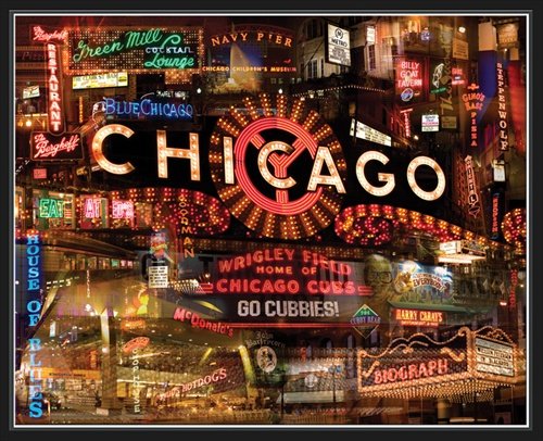 Giesla Hoelscher - CHICAGO NIGHT BY GIESLA HOELSCHER: CHICAGO NIGHT BY GIESLA HOELSCHER 11X14 - Chicago-night By Giesla Hoelscher Canvas Giclee