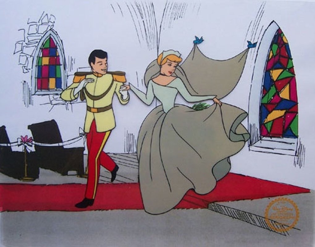 DISNEY CINDERELLA 1950 ORIGINAL SERIGRAPH CEL: This Is A Genuine Original Limited Edition Serigraph Cel Of The Wedding Of Cinderella And The Prince From The 1950 Walt Disney Studios - "cinderella". Disney’s Own Artists Have Selected This Scene F