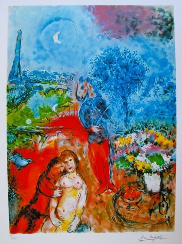 MARC CHAGALL EIFFEL TOWER SERENADE LIMITED ED. SMALL: This Is A Marc Chagall Giclee Titled "eiffel Tower Serenade". This Piece Is Facsimile Signed On The Lower Right And Is Pencil Numbered On The Lower Left From An Edition Of 375. Paper Measures Approxim