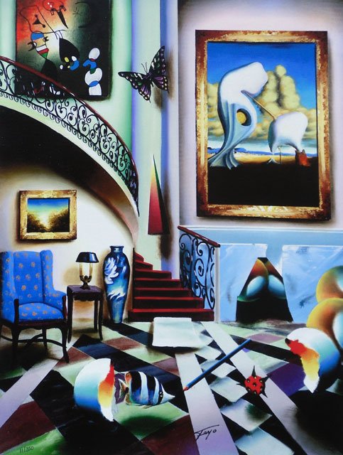 FERJO - SURREALIST STAIRWAY: Artist: Ferjo. Title: SURREALIST STAIRWAY. Medium: . Image Size: 30" x 24".. __________Artist Biography: Fernando de Jesus Oliveira (known as Ferjo) was born in Bahia, Brazil in 1946.A master of persp