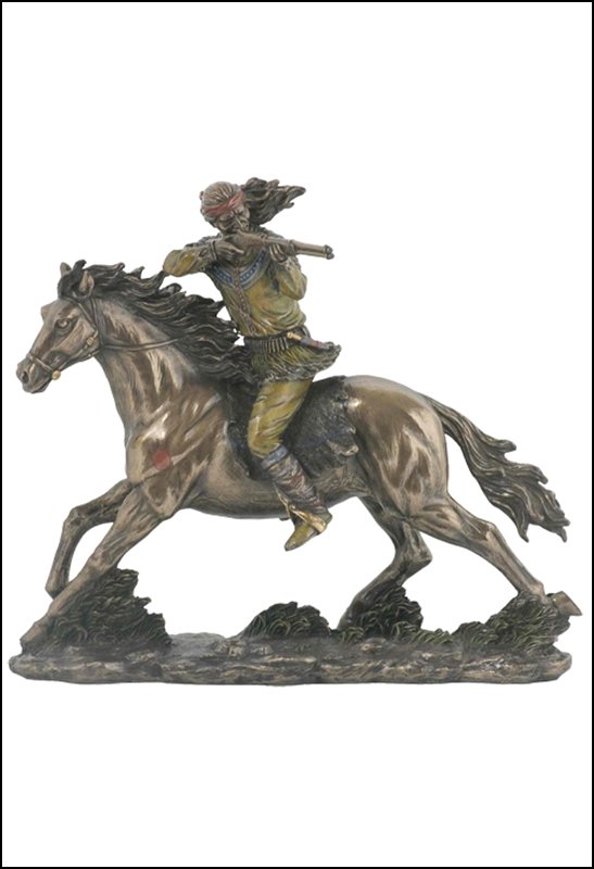 APACHE ON HORSEBACK SHOOTING RIFLE - COLD CAST BRONZE: Apache On Horseback Shooting Rifle - Material - Cold Cast Bronze - Size - 13