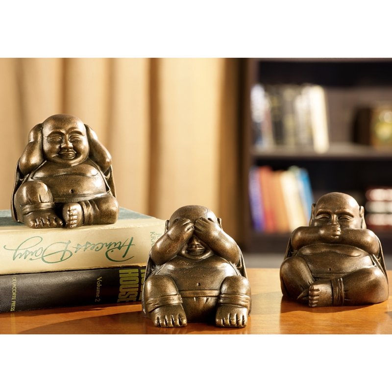 WISE BUDDHA MINIMALS S/3: Wise Buddha Minimals S/3 - Weight: 0.50 Lbs - Size: 1.5"H 2"W 2"D - Material: BRASS