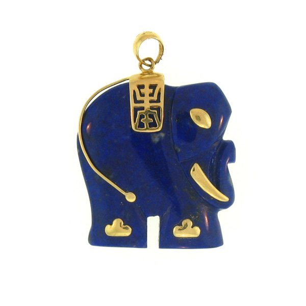 NATURAL LAPIS JADE PENDANT: This Is A-one-of-a-kind - Natural Lapis Jade Pendant - Metal: Yellow Gold Karat: 14k Stone Size: ~25x25mm Details: Elephant W/saddle - This Is Guaranteed Grade A Jade (jadeite)