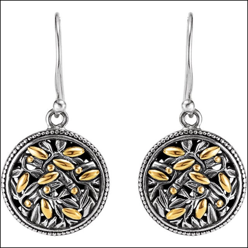 TWO-TONE DESIGN FASHION DANGLE EARRINGS: TWO-TONE DESIGN FASHION DANGLE EARRINGS - Ster_18Ky / Complete No Settings / 32.00X17.00 Mm / P / Dangle Earrings - Weight: 4.76DWT - GramWeight: 7.4