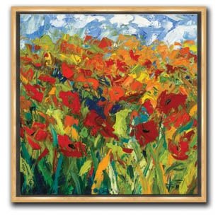 Jeff Boutin - Spring Fling 11x11: Spring Fling is a contemporary canvas giclee by Jeff Boutin. 1/2 gold floater frame with no lip or edge of frame overlapping the face of your picture. This makes for an overall framed size of 11x11. -