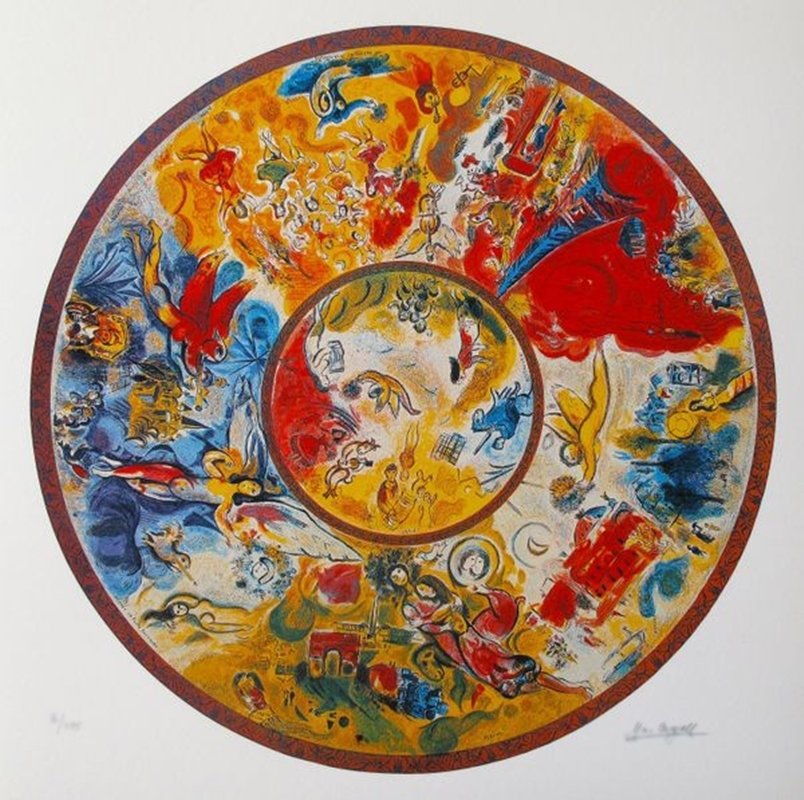 MARC CHAGALL PARIS OPERA CEILING LIMITED ED. SMALL: Marc Chagall Limited Edition Giclee Titled "paris Opera Ceiling". This Subject Is Facsimile Signed Which Means It Has A Copy Of Chagall's Signature. Numbered From A Limited Edition Of 375. Image Measu