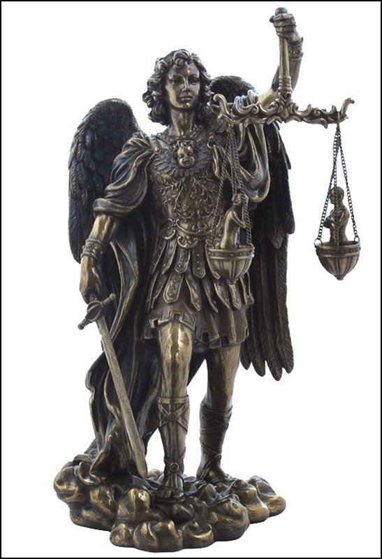 ST. MICHAEL WEIGHING SOULS - COLD CAST BRONZE: St. Michael Weighing Souls - Material - Cold Cast Bronze - Size - 11