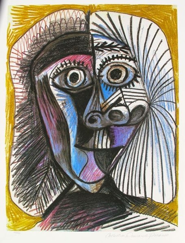 #112 BLACK AND YELLOW DRAWING PICASSO ESTATE SIGNED: This Is A Pablo Picasso Giclée Lithograph Print Titled "black And Yellow Drawing." This Artwork Is Magnificent With Brilliant Rich Colors And Visual Sweep. This Is An Authentic Estate Approved Limite
