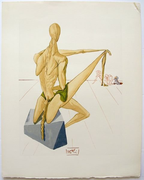SALVADOR DALI DIVINE COMEDY INFERNO #5 PLATE SIGNED: This Is An Original Color Woodcut From The Divine Comedy Inferno Series By Salvador Dali Titled 'minos'. Cantos Woodcut #5 By Salvador Dalí. Original Color Woodblock Engraving Published 1960, On Bfk 