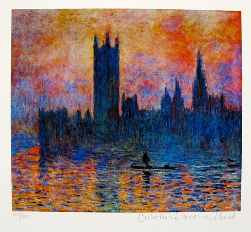 CLAUDE MONET HOUSES OF PARLIAMENT ESTATE SIGNED &: This Is A Claude Monet Giclee Titled "houses Of Parliament". This Piece Is Pencil Signed On The Lower Right As 'collection Domaine Monet' And Has An Embossed Seal Stamped By The Estate Domaine. Pencil