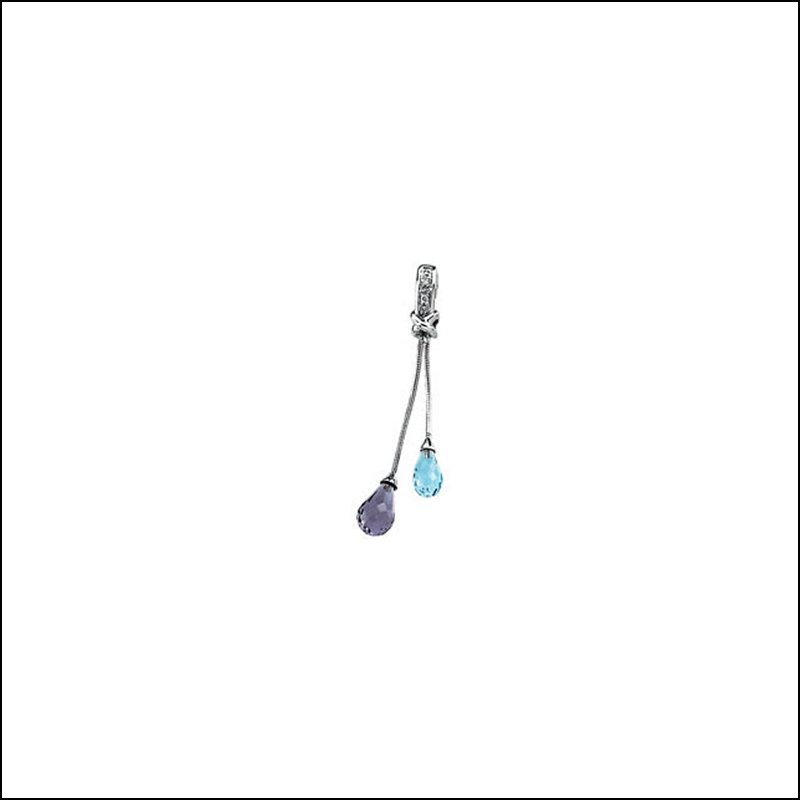 GENUINE SWISS BLUE TOPAZ & AMETHYST BRIOLETTE PENDANT: GENUINE SWISS BLUE TOPAZ & AMETHYST BRIOLETTE PENDANT WITH DIAMOND ACCENTS - 14Kw / .01Cttw / P / Gen Swiss Blue Topaz, Ame & Di - Weight: 0.64DWT - GramWeight: 1