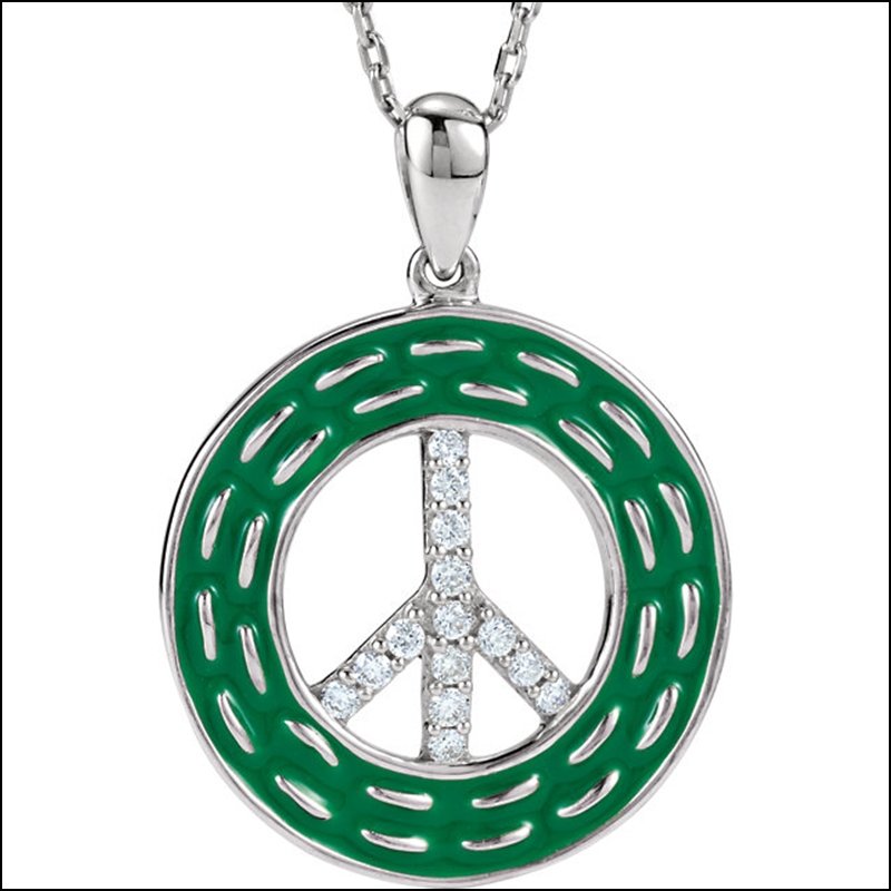 PEACE SIGN NECKLACE: PEACE SIGN NECKLACE - Sterling Silver / Necklace / Complete With Stone / 18.00 Inch / Round / 01.20 Mm / Diamond / Polished / 1/10Ctw Peace Sign Necklace - Weight: 1.58DWT - GramWeight: 2.46