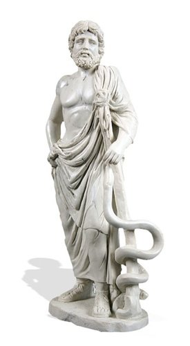 ASCLEPIOS MEDICINE GREEK STATUE: Asclepios Medicine Greek Statue - Size: 8.25"h X 4.25"w X 2.25"d Item Type: Greek Statue Material: Resin Weight (lbs): 1 Drop - Asclepius Greek Statue Is Based On An Original Full-size Statue Found At