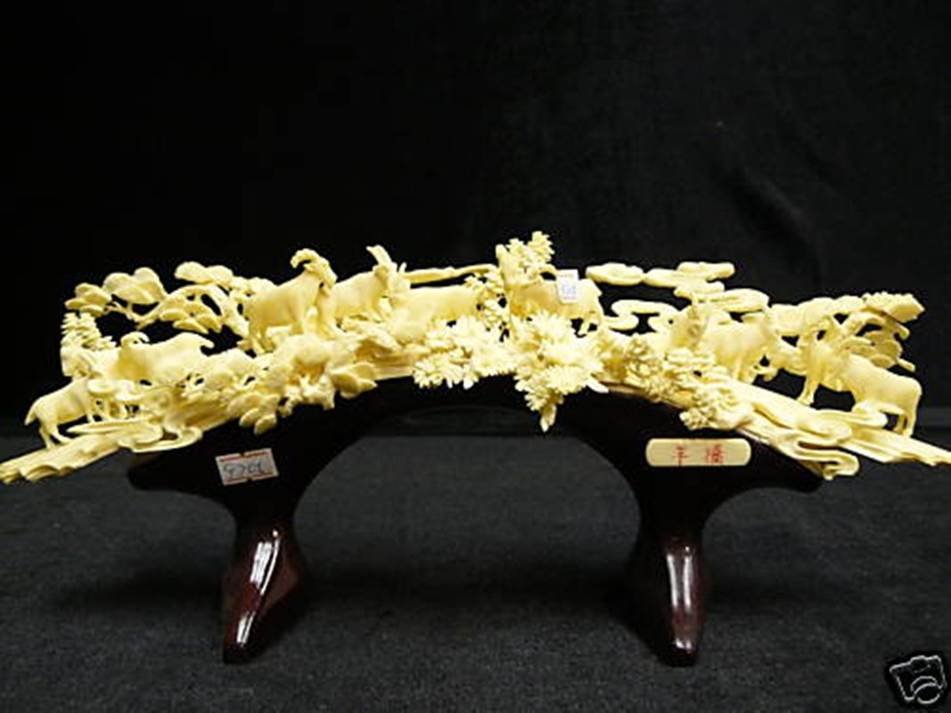 SOLID BONE GOATS BRIDGE: Solid Bone Goats Bridge - Long: 14", Wide: 3", High: 6" - This Beautiful Artwork Is Made From Bones. All Natural And All Hand Carved From One Solid Piece Of Bone. It Is Not Bone Powder, Resin Or Moude