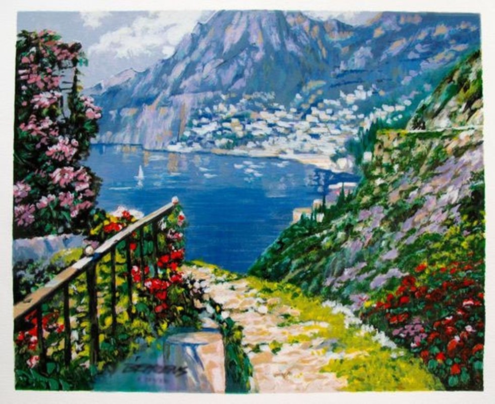 HOWARD BEHRENS ROAD TO POSITANO LIMITED ED. HAND SIGNED: This Is A Limited Edition Original Hand Signed Serigraph On Deluxe Thick Paper By Howard Behrens Titled “road To Positano” . Hand Signed By The Artist. This Piece Is Numbered R 289/350. Paper Size