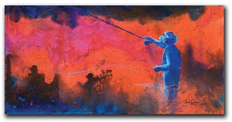 Cheri Greer - Casting 12x24: Casting is a whimsicle fishing canvas giclee by Cheri Greer. This 12x24 canvas is gallery wrapped . - 12x24