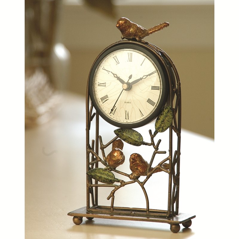 SPARROW TABLE CLOCK: Sparrow Table Clock - Weight: 1.1 Lbs - Size: 8"H 4.5"W 1.5"D - Material: Cast Iron