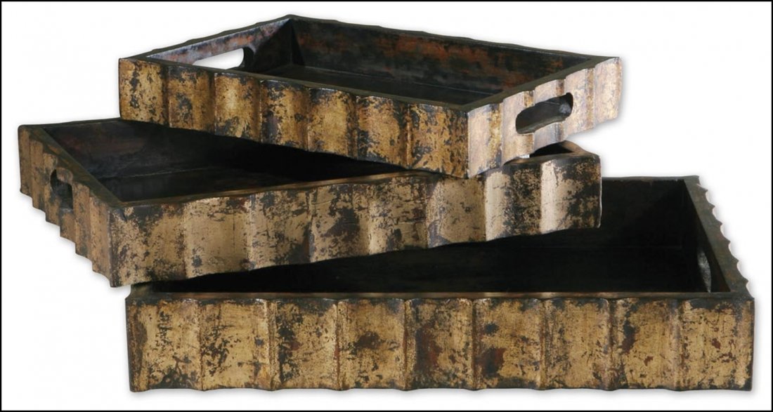 JUSTUS DISTRESSED MAHOGANY TRAYS, SET/3: Justus Distressed Mahogany Trays, Set/3 - Material: Wood - Overall Depth: 15.5 Inches - Overall Width: 20.5 Inches - Overall Height: 3.25 Inches - Weight: 17 Lbs. - Description: This Set Of Three Tray