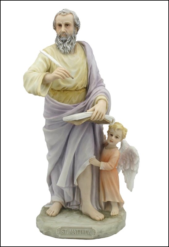 ST. MATTHEW THE EVANGELIST (LIGHT COLOR): St. Matthew The Evangelist (light Color) - Material - Poly Stone - Size - (h) 8 1/8
