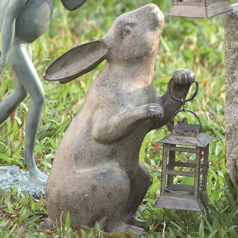RABBIT LANTERN: Rabbit Lantern - Weight: 3.5 Lbs - Size: 15"H 11.5"W 7"D - Material: ALUMINUM IRON