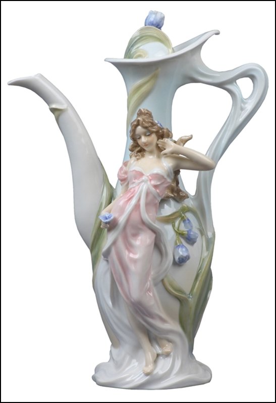 MAIDEN WITH PURPLE FREESIA TEAPOT: Maiden With Purple Freesia Teapot - Material - Fine Porcelain - Size - (h) 11 3/4