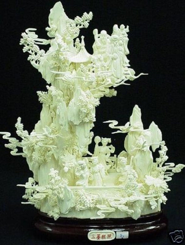 BONE FAIRIES MOUNTAIN: Bone Fairies Mountain - Long: 12", Wide: 7", High: 18" - This Beautiful Artwork Is Made From Water Buffalo Bones. All Natural And All Hand Carved. It Is Not Bone Powder, Resin Or Mouded. Very Detailed