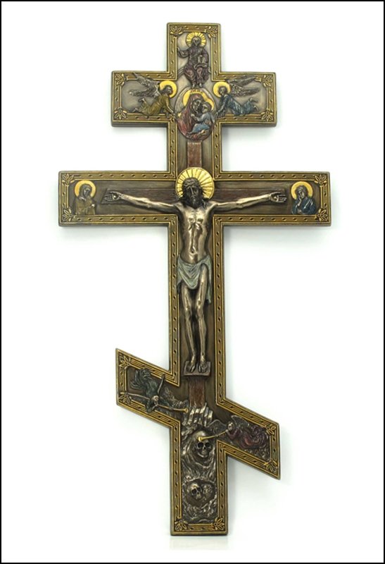 ORTHODOX STYLE CRUCIFIX WALL PLAQUE - COLD CAST BRONZE: Orthodox Style Crucifix Wall Plaque - Material - Poly Stone - Size - 17 1/2