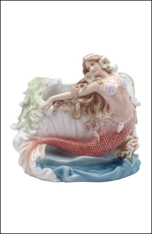 MERMAID SEASHELL BOWL: Mermaid - Seashell Bowl - Material - Fine Porcelain - Size - (l) 7 1/4