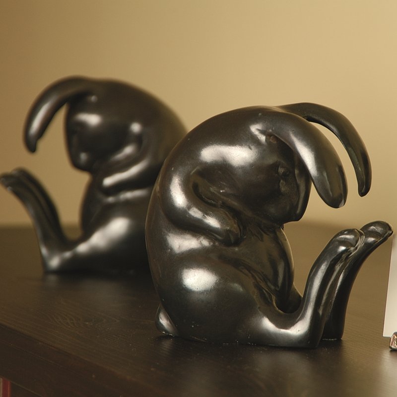 RABBIT BOOKENDS PR: Rabbit Bookends PR - Weight: 5.00 Lbs - Size: 5"H 3"W 5.5"D - Material: Brass