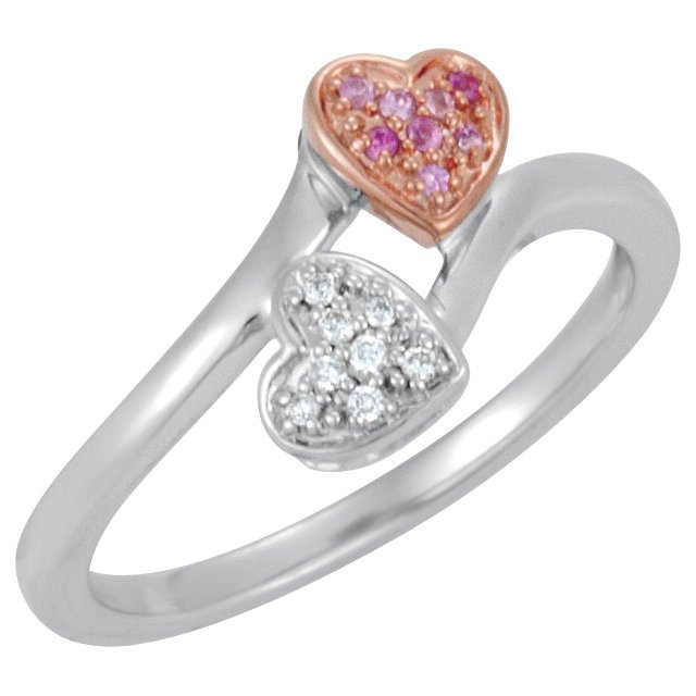 GENUINE PINK SAPPHIRE & DIAMOND HEART RING: GENUINE PINK SAPPHIRE & DIAMOND HEART RING - Ster / Rose Rhodium Plated / Size 06.00 / P / Pink Sapp&Dia .04Cttw Hrt Ring - Weight: 1.46DWT - GramWeight: 2.27 - Ring Size: 6 - We Have Other Sizes