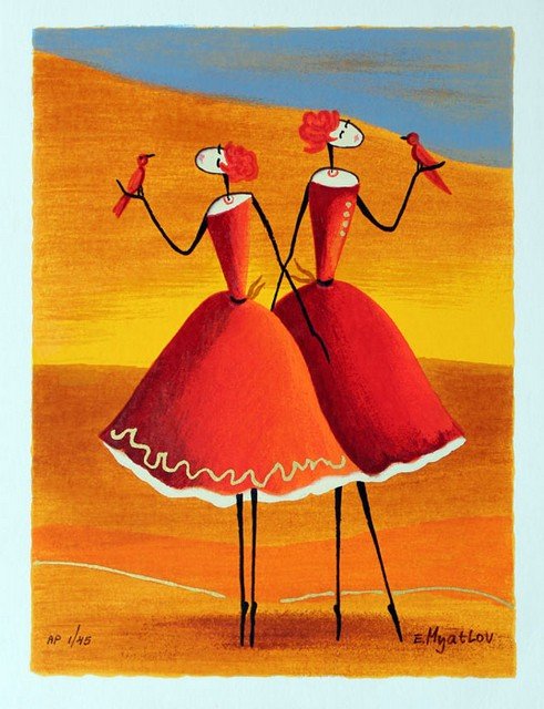ESTHER MYATLOV - CHANCE MEETING: Artist: Esther Myatlov. Title: Chance Meeting. Medium: . Image Size: 8" x 6". Paper Size: 8.75" x 6.75". Limited Edition Size: 550. __________Artist Biography: Esther Myatlov’s favorite media are oi