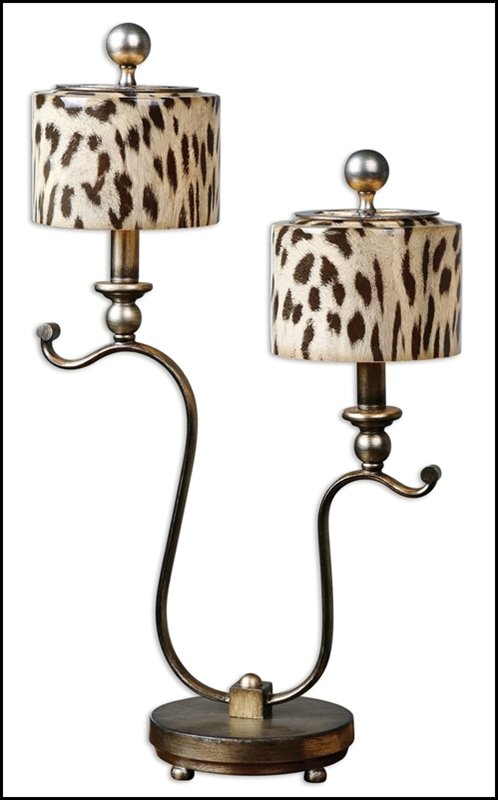 MALAWI ACCENT LAMP: Malawi Accent Lamp - Voltage: 110 - Material: METAL,GLASS ,RESIN - Overall Depth: 6.5 Inches - Overall Width: 6.5 Inches - Overall Height: 25.5 Inches - Weight: 10 Lbs. - Description: Heavily Antiqued