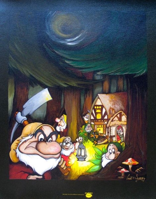DISNEY SNOW WHITE THE SEVEN DWARFS HAND SIGNED GICLEE: This Is A Limited Edition Original Hand Signed Giclee On Canvas By Grant Searcey Titled “the Seven”. This Piece Is Hand Signed And Numbered By Grant Searcey. This Piece Is Numbered From An Editon 