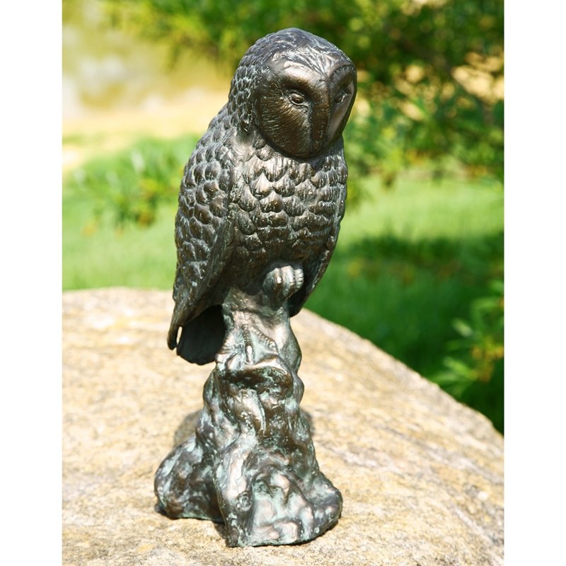 OWL GARDEN SCULPTURE: Owl Garden Sculpture - Weight: 7.7 Lbs - Size: 15.5"H 6.5"W 6"D - Material: CAST IRON