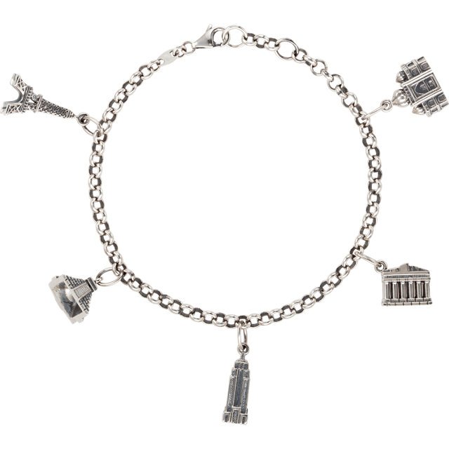 SEE THE WORLD CHARM BRACELET: SEE THE WORLD CHARM BRACELET - Sterling Silver / Bracelet / Complete No Setting / 07.50 Inch / Polished / See The World Charm Bracelet - Weight: 12.44DWT - GramWeight: 19.35