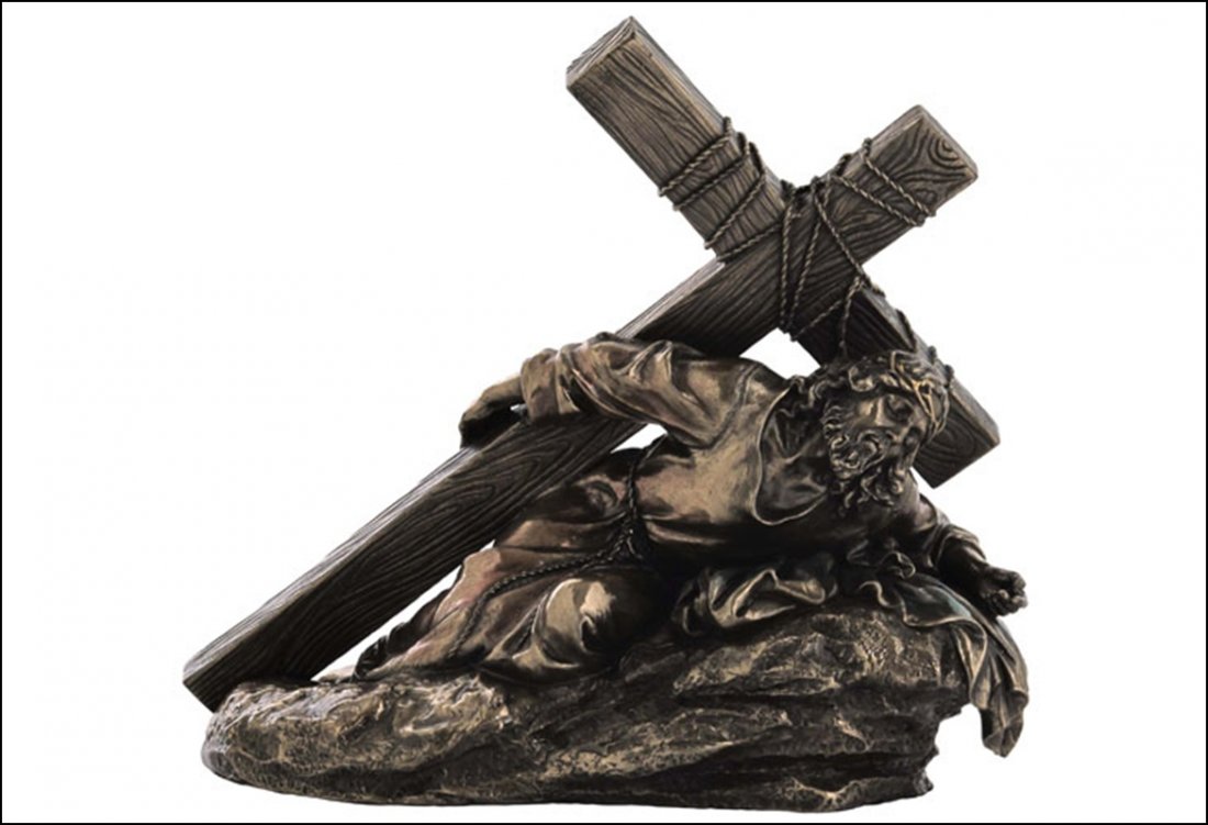 JESUS CARRYING THE CROSS - COLD CAST BRONZE: Jesus Carrying The Cross - Material - Cold Cast Bronze - Size - 10
