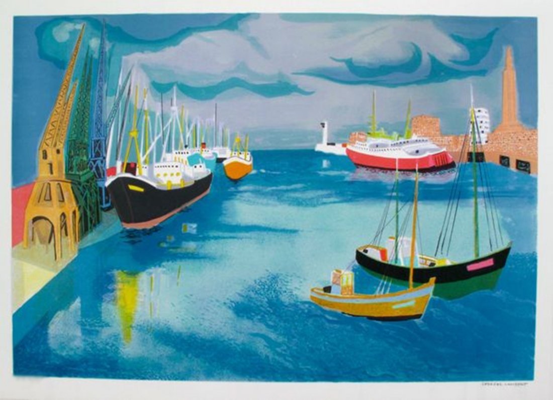 GEORGES LAMBERT LE PORT EN FETE LIMITED ED. HAND SIGNED: This Is A Lithograph By French Artist Georges Lambert Titled "le Port En Fete". This Subject Is Hand Signed By The Artist And Pencil Numbered From An Artist Proof Edition Of 35. Image Measures 19" X 2