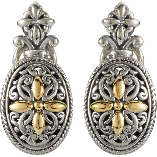 TWO-TONE DESIGN FASHION DANGLE EARRINGS: TWO-TONE DESIGN FASHION DANGLE EARRINGS - Ster_18Ky / Pair 27.00X12.50 Mm / P / Ss & 18Ky Fashion Earrings - Weight: 5.19DWT - GramWeight: 8.07