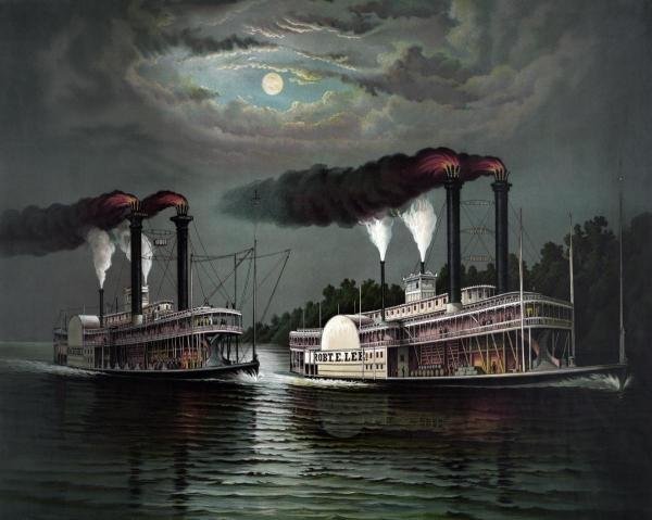 DONALDSON - RACE OF THE STEAMERS ROBERT. E. LEE AND: Donaldson - Race Of The Steamers Robert. E. Lee And Natchez On The Mississippi - 44 X 35 1/4 In. - This Giclée Print Is Gallery Stretched And Ready To Hang Or Lean Against A Wall, Or Display On An Ea
