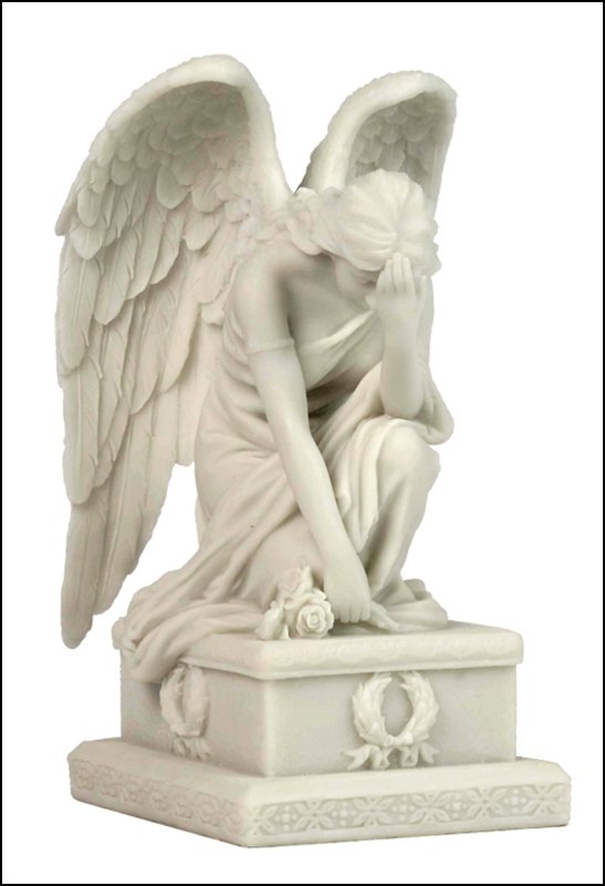 WEEPING ANGEL KNEEING W/ HAND ON THE FOREHEAD (MARBLE: Weeping Angel Kneeing W/ Hand On The Forehead (marble White) - Material - Poly Stone - Size - (h) 8 1/2