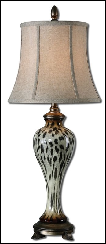 MALAWI CHEETAH PRINT BUFFET LAMP: Malawi Cheetah Print Buffet Lamp - Voltage: 110 - Material: Resin, Ceramic, Metal & Fabric - Overall Depth: 14 Inches - Overall Width: 14 Inches - Overall Height: 34.5 Inches - Weight: 14 Lbs. - Descr