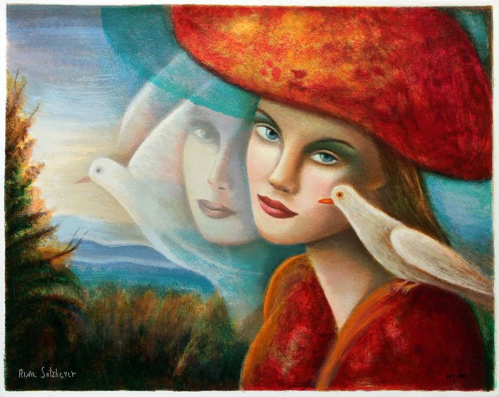 RINA SUTZKEVER - THOUGHT: Artist: Rina Sutzkever. Title: Thought. Medium: . Image Size: 14.5" x 18.5". Paper Size: 15" x 19". Limited Edition Size: 395. __________Artist Biography: On one of his visits to Israel, Mark Chagall 