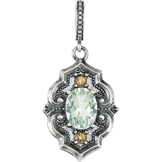 VICTORIAN STYLE DANGLE PENDANT: VICTORIAN STYLE DANGLE PENDANT - Ster / Completely Set / 08.00X06.00 Mm / Green And Smoky Quartz / P / Gemstone Pendant - Weight: 1.837DWT - GramWeight: 2.86