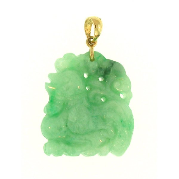 NATURAL GREEN JADE PENDANT: This Is A-one-of-a-kind - Natural Green Jade Pendant - Metal: Yellow Gold Karat: 14k Stone Size: 19x21mm Details: Carved Rooster - This Is Guaranteed Grade A Jade (jadeite)
