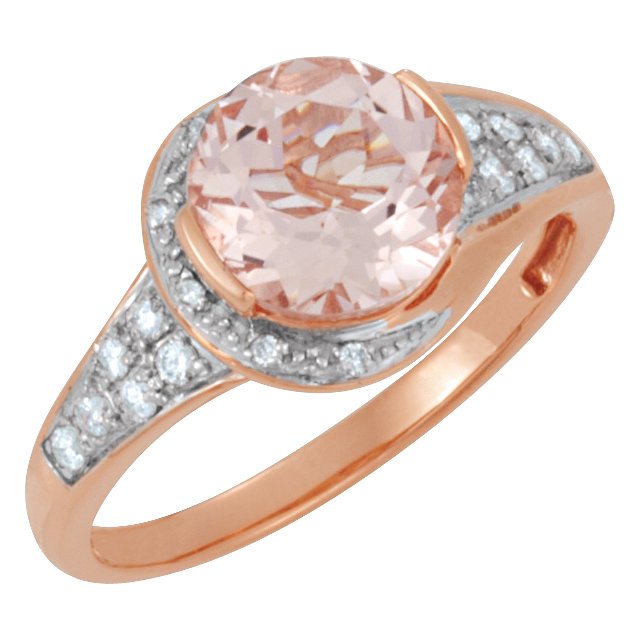 GENUINE MORGANITE & DIAMOND RING: GENUINE MORGANITE & DIAMOND RING - 14Kt Rose / 1/6 Ct Tw/08.00 Mm / P / Morganite And Diamond Ring - Weight: 2.03DWT - GramWeight: 3.16 - Ring Size: 6 - We Have Other Sizes