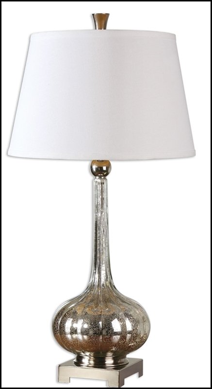 ORISTANO MERCURY GLASS LAMP: Oristano Mercury Glass Lamp - Voltage: 110 - Material: GLASS,METAL, FABRIC - Overall Depth: 17 Inches - Overall Width: 17 Inches - Overall Height: 33 Inches - Weight: 12 Lbs. - Description: Fluted Mer