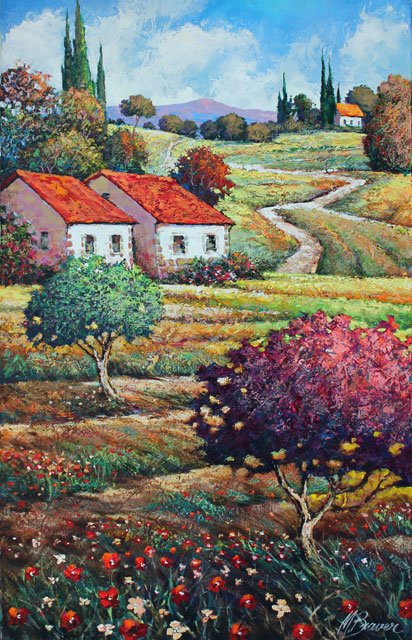ORIGINAL MARK BRAVER-RURAL LANDSCAPE: Artist: Mark Braver . Title: Rural Landscape. Brief Description: Original Oil On Canvas, Hand Signed By The Artist . Size (in Inches): 23.5 X 39. Certificate: Yes. Framed: No