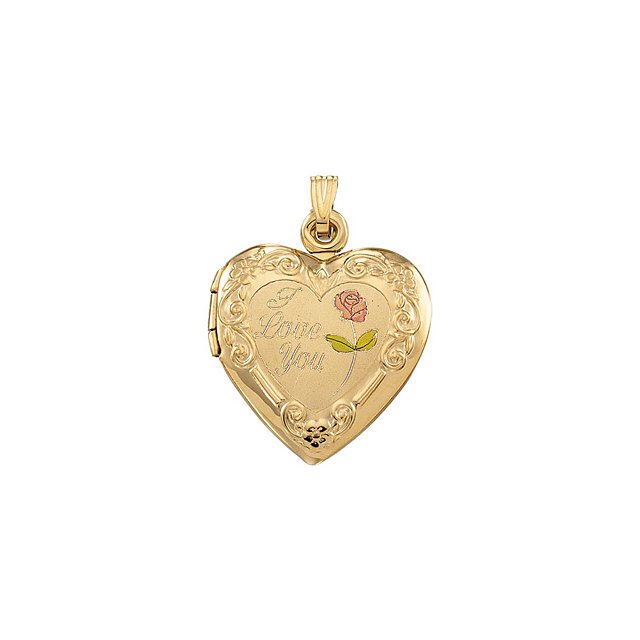 TRI-COLOR HEART LOCKET WITH "I LOVE YOU": TRI-COLOR HEART LOCKET WITH "I LOVE YOU" - 14Ky / 20.00X19.00 Mm / P / Tri Color I Love You Heart Sha - Weight: 1.2884 DWT - GramWeight: 2