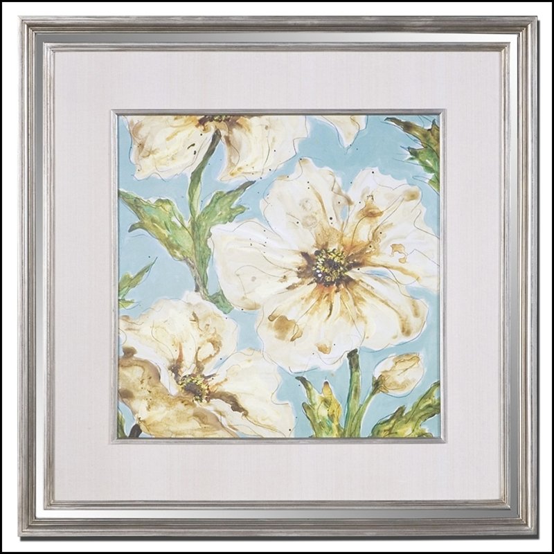 BLUE FLORAL ART: Blue Floral Art - Material: Firwood, MDF - Overall Depth: 1.25 Inches - Overall Width: 37.625 Inches - Overall Height: 37.625 Inches - Mirror/Glass Depth: 0.157 Inches - Mirror/Glass Width: 33 Inches 